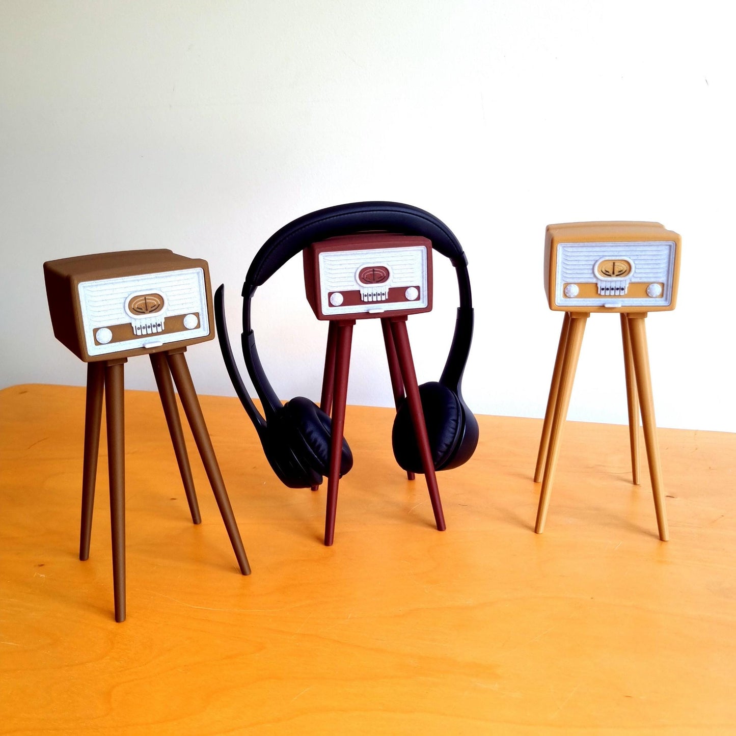 Retro Vintage Radio Headphone Stand with Storage Drawer for Ear Buds