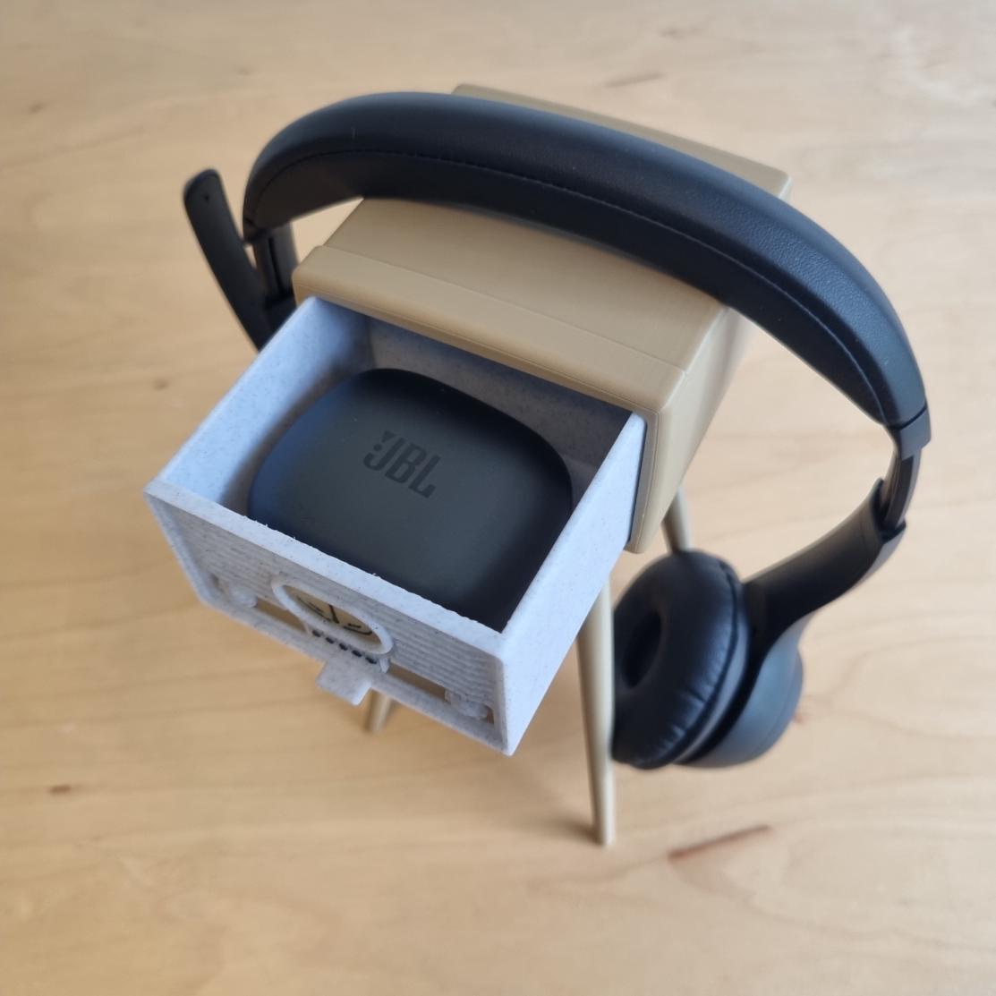 Retro Vintage Radio Headphone Stand with Storage Drawer for Ear Buds