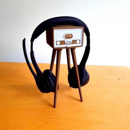 Retro Vintage Radio Headphone Stand with Storage Drawer for Ear Buds